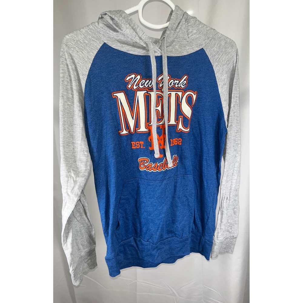 New Era New York Mets Baseball Raglan Hoodie Blue Grey Pullover Medium M